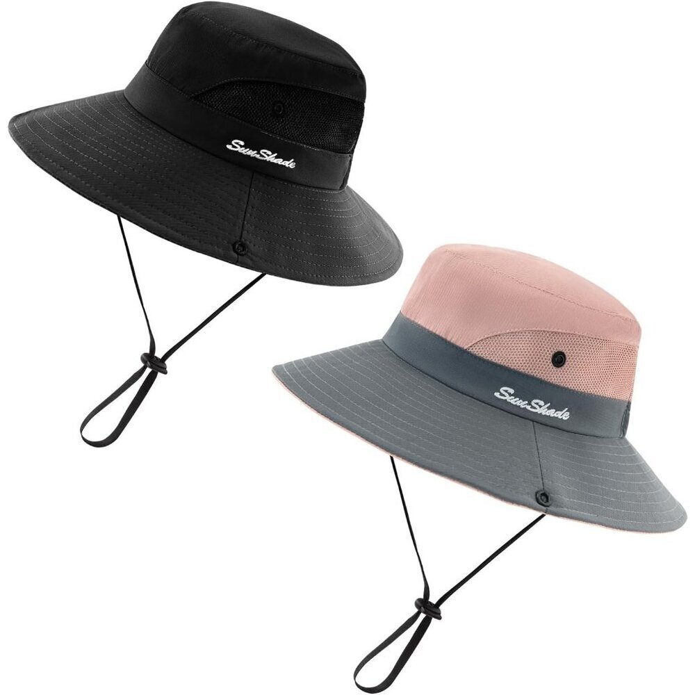 Unisex Black & Pink Set of 2 Wide Brim Mesh Vent Chin Strap Classic Cowboy Hats